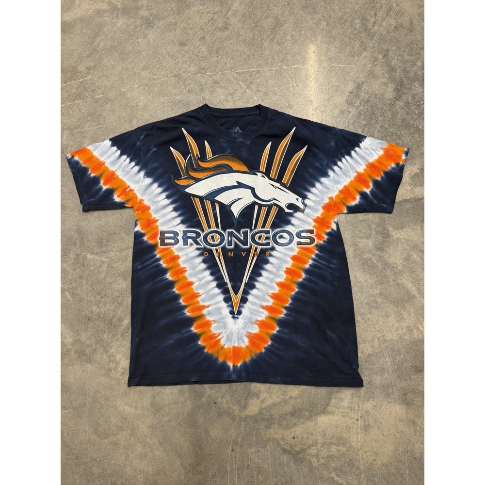 Vintage Denver Broncos Shirt Mens XL Tie Dye Blue Orange NFL Football Majestic